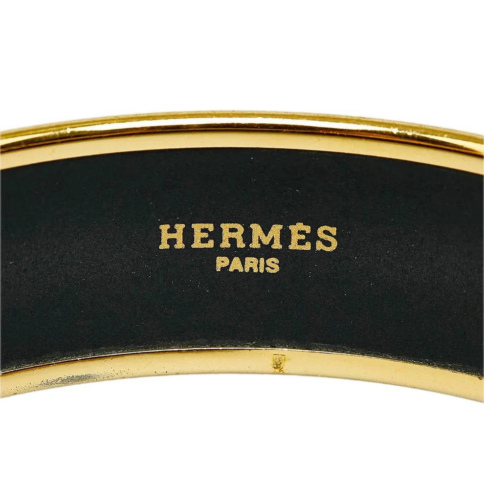 HERMÈS WIDE ENAMEL 18K GOLD PLATED BANGLE BRACELET
