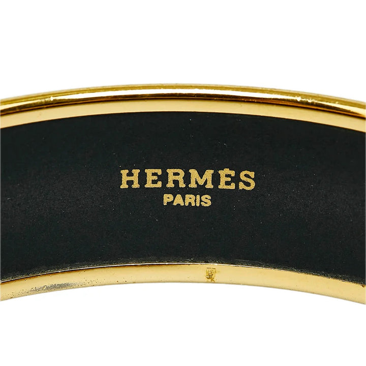 HERMÈS WIDE ENAMEL 18K GOLD PLATED BANGLE BRACELET