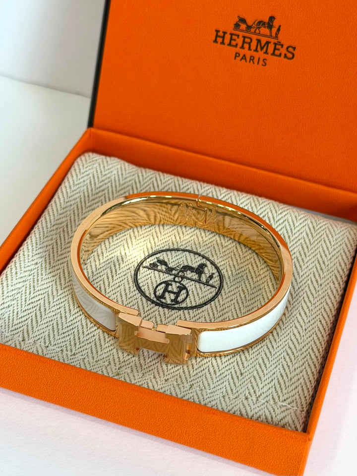 HERMÈS CLIC CLAC H ENAMEL BRACELET PM IN BLANC