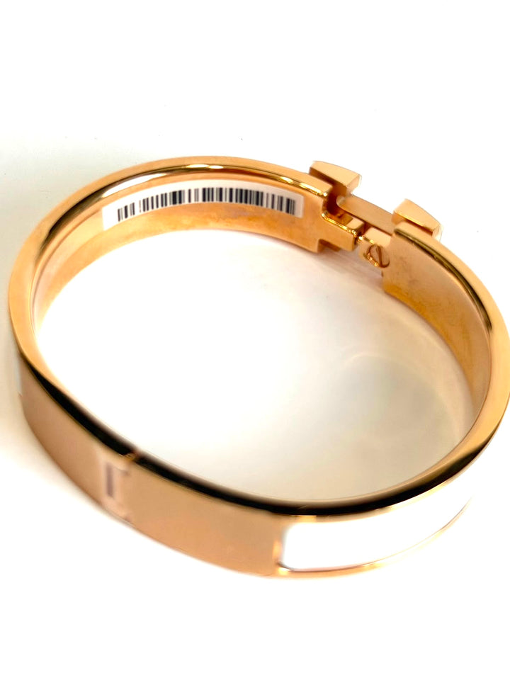 HERMÈS CLIC CLAC H ENAMEL BRACELET PM IN BLANC