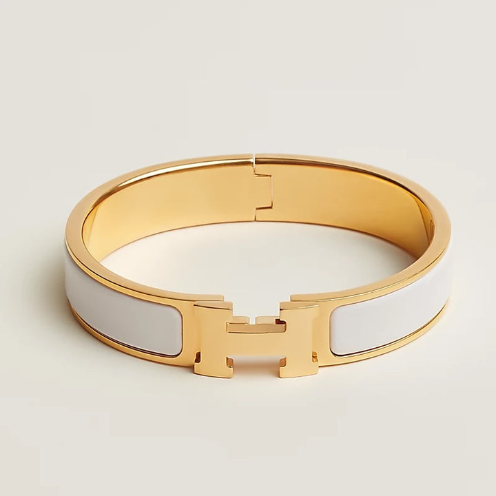 HERMÈS CLIC CLAC H ENAMEL BRACELET PM IN BLANC