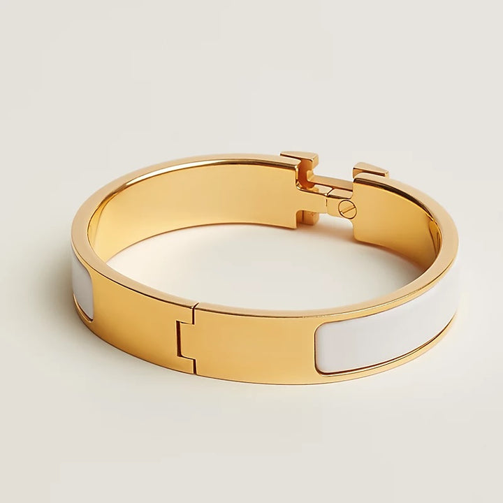 HERMÈS CLIC CLAC H ENAMEL BRACELET PM IN BLANC