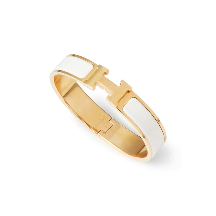HERMÈS CLIC CLAC H ENAMEL BRACELET PM IN BLANC