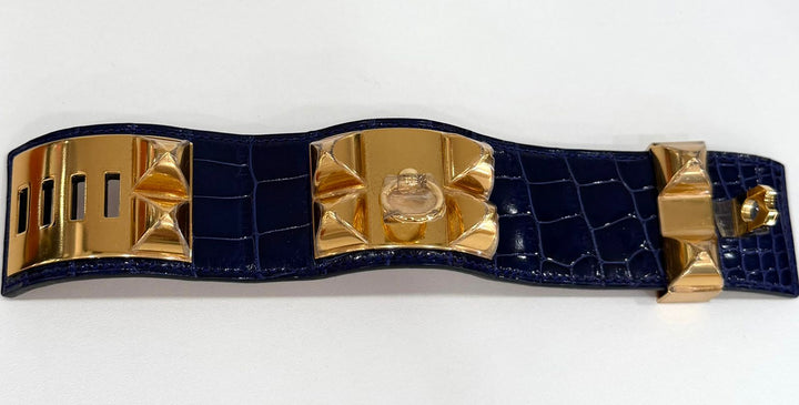 HERMÈS® BLEU ÉLECTRIQUE ALLIGATOR COLLIER DE CHIEN BRACELET