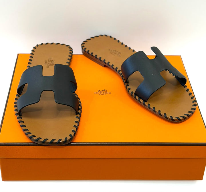 HERMÈS CALFSKIN BRAIDED ORAN SANDALS