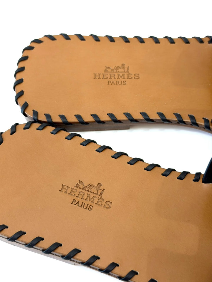 HERMÈS CALFSKIN BRAIDED ORAN SANDALS