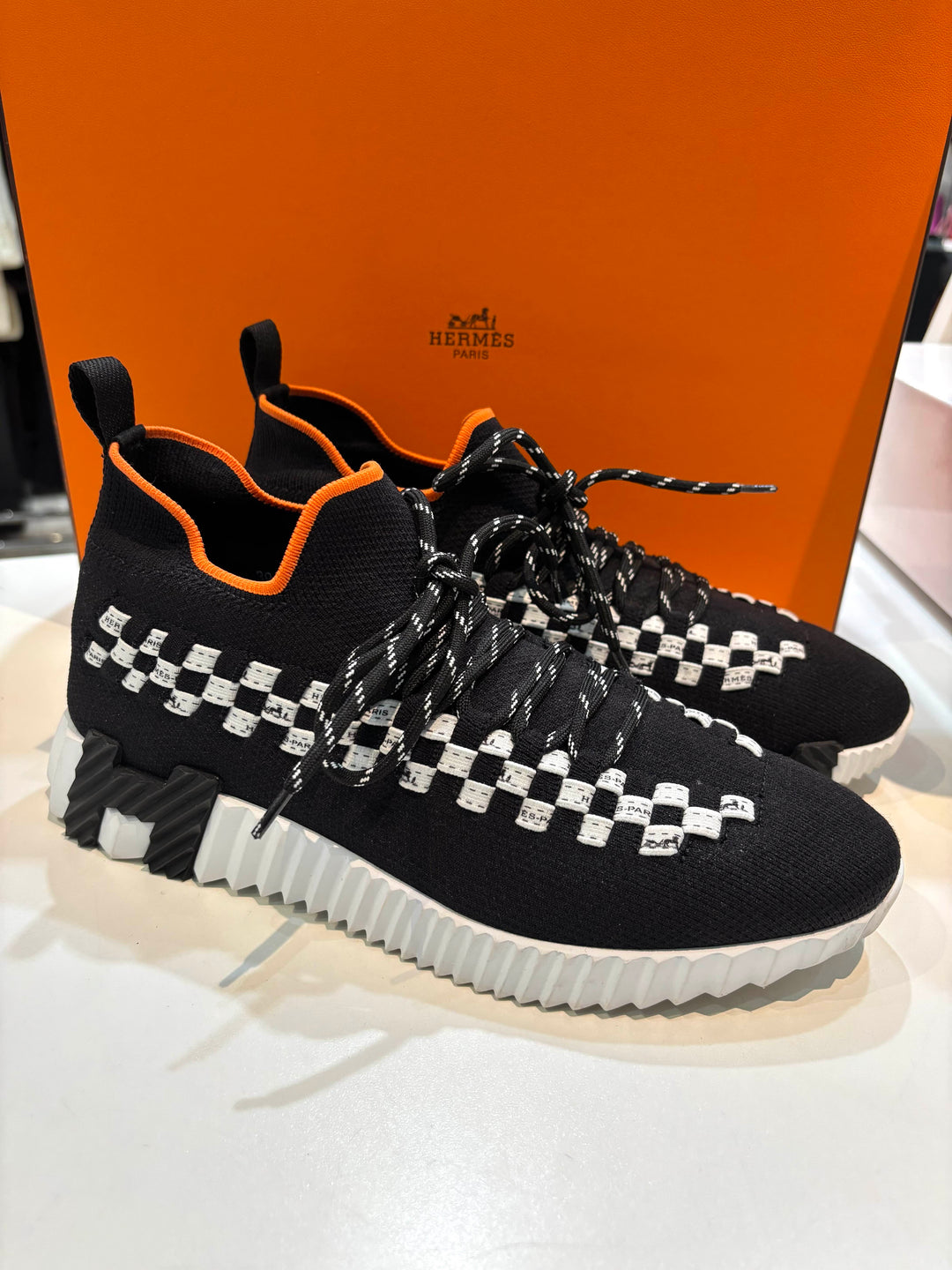 HERMÈS CHECKERED FLEX SLIP-ON SNEAKERS