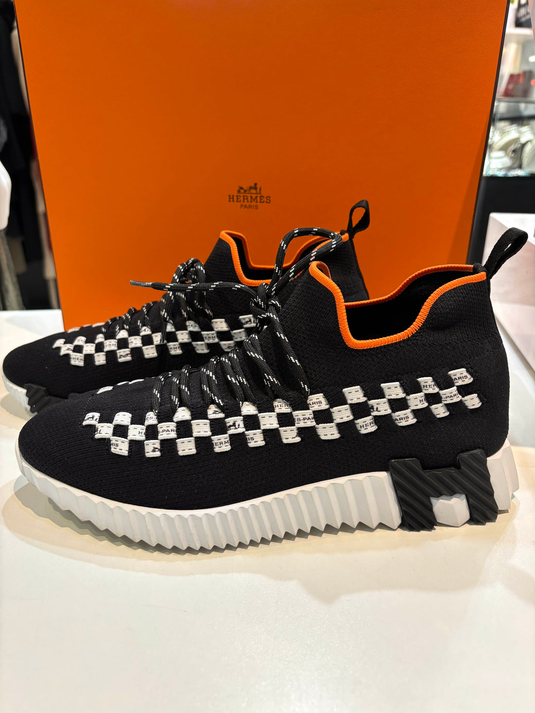 HERMÈS CHECKERED FLEX SLIP-ON SNEAKERS