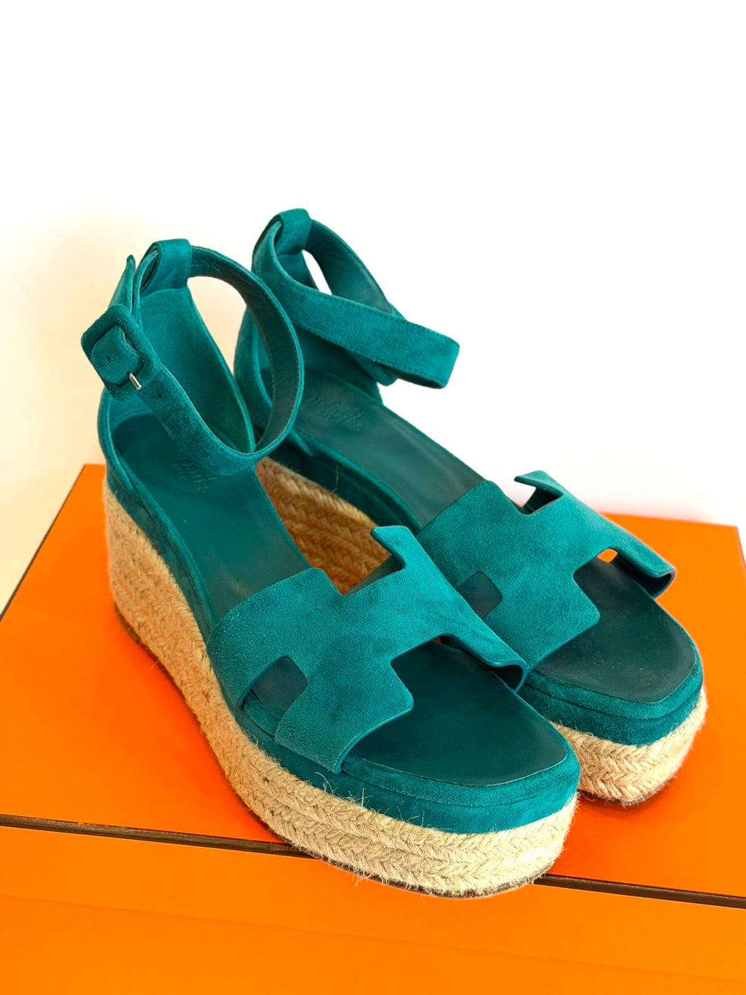 HERMÈS ELDA SUEDE WEDGE HEEL ESPADRILLES