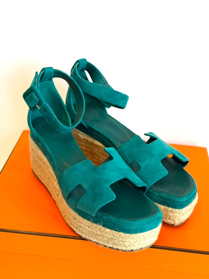 HERMÈS ELDA SUEDE WEDGE HEEL ESPADRILLES