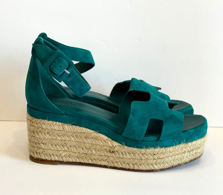 HERMÈS ELDA SUEDE WEDGE HEEL ESPADRILLES