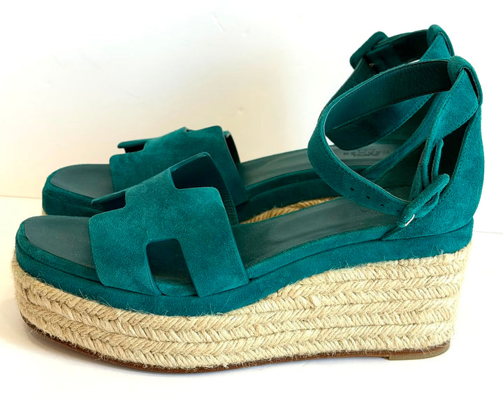 HERMÈS ELDA SUEDE WEDGE HEEL ESPADRILLES