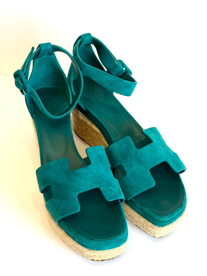 HERMÈS ELDA SUEDE WEDGE HEEL ESPADRILLES