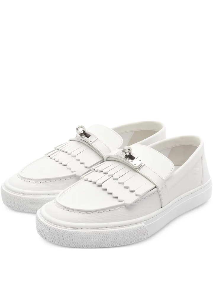 HERMÈS EPSOM CALFSKIN LEATHER GAME SLIP-ON FRINGE LOAFERS