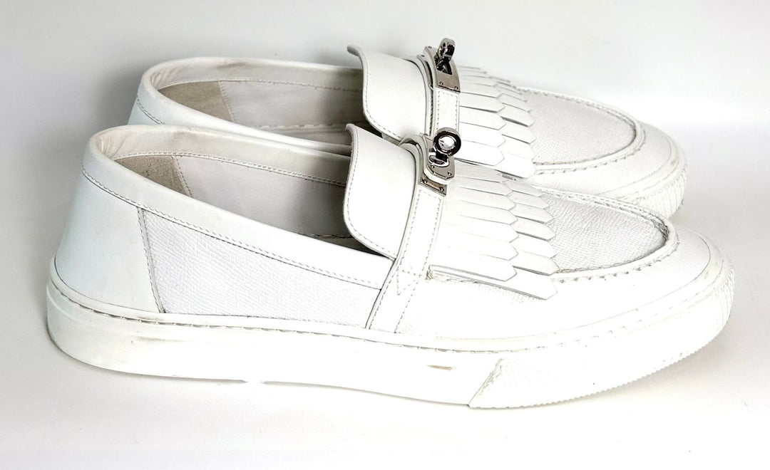 HERMÈS EPSOM CALFSKIN LEATHER GAME SLIP-ON FRINGE LOAFERS