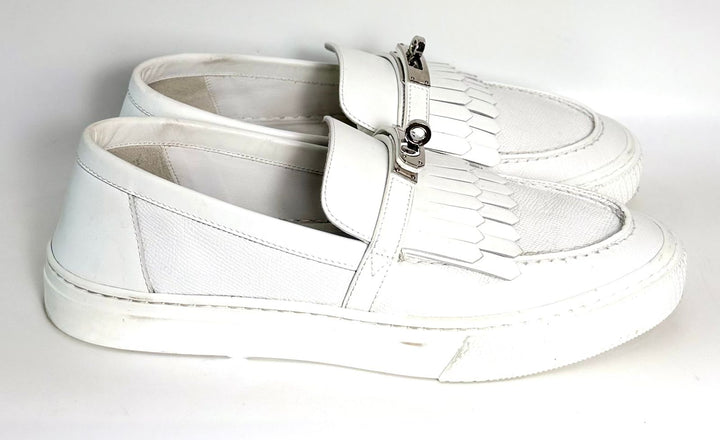 HERMÈS EPSOM CALFSKIN LEATHER GAME SLIP-ON FRINGE LOAFERS