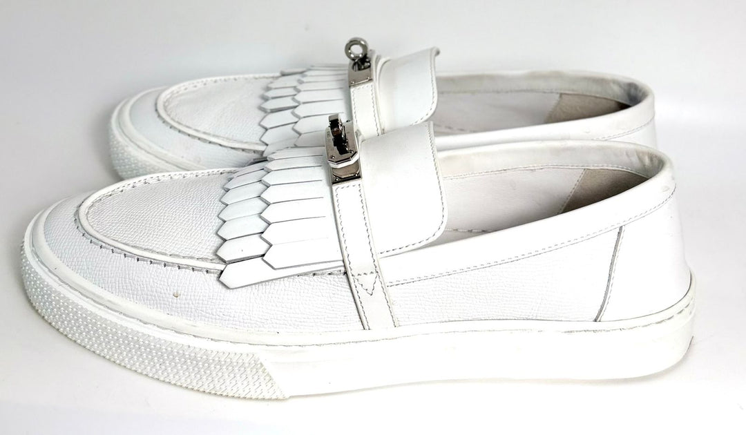 HERMÈS EPSOM CALFSKIN LEATHER GAME SLIP-ON FRINGE LOAFERS