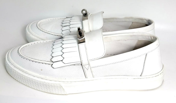 HERMÈS EPSOM CALFSKIN LEATHER GAME SLIP-ON FRINGE LOAFERS