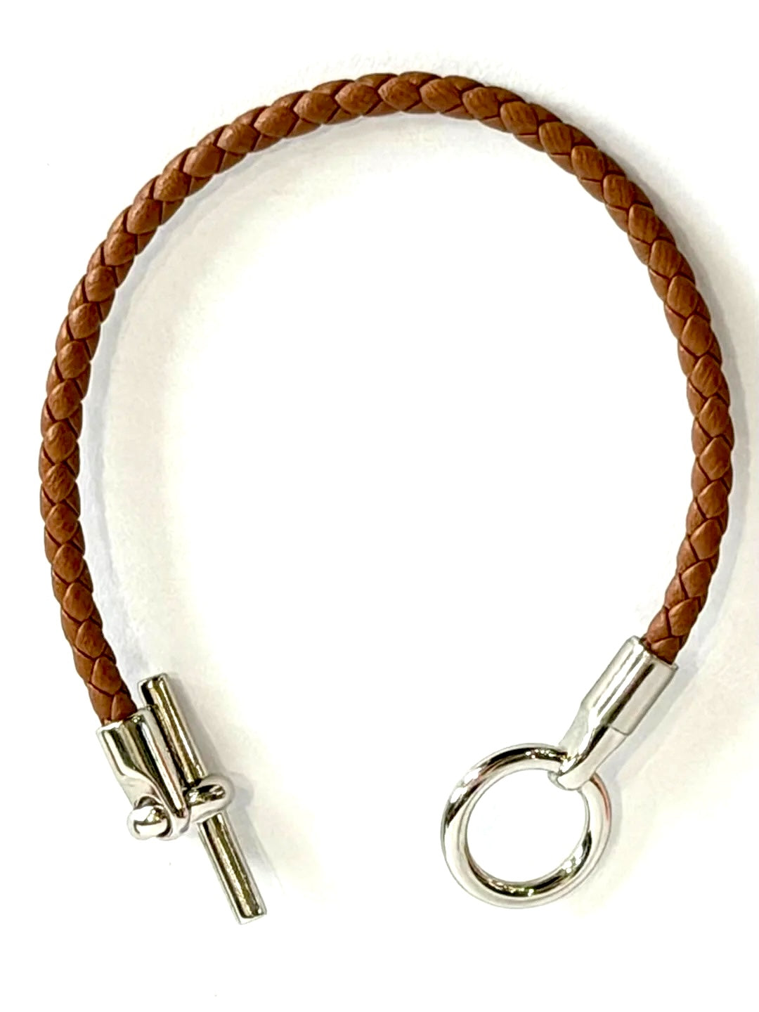 HERMÈS BRAIDED SWIFT CALFSKIN LEATHER GLENAN TOGGLE BRACELET