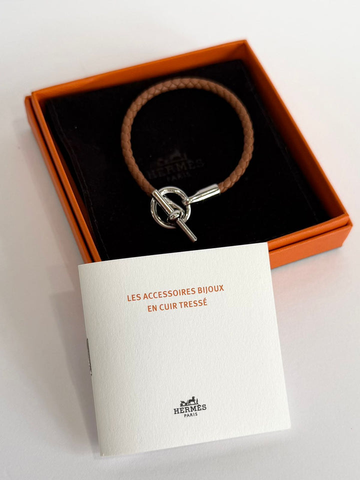 HERMÈS BRAIDED SWIFT CALFSKIN LEATHER GLENAN TOGGLE BRACELET