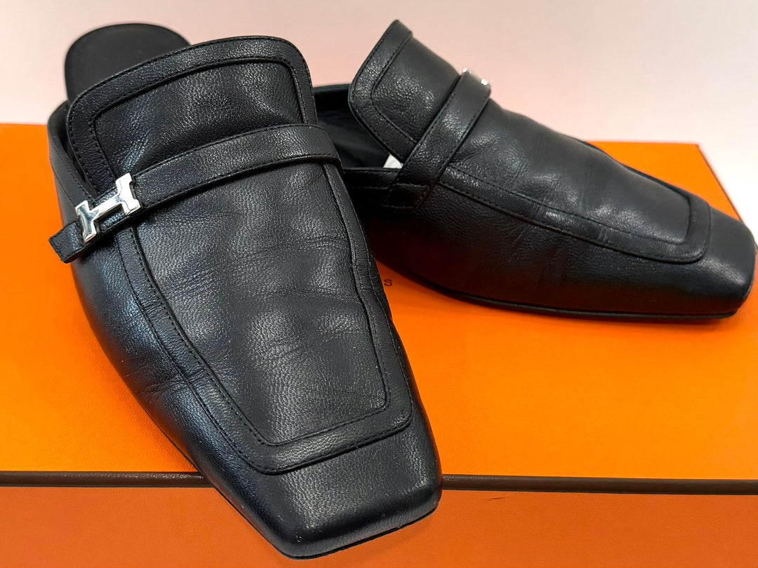 HERMÈS GOATSKIN LEATHER GROUPIE MULES