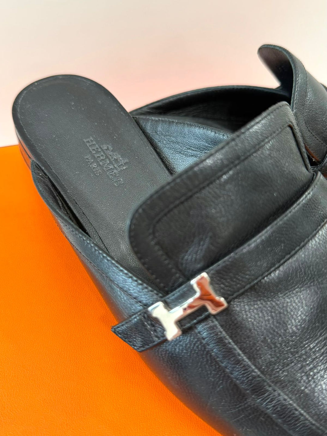 HERMÈS GOATSKIN LEATHER GROUPIE MULES