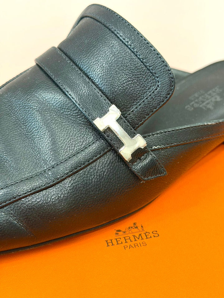HERMÈS GOATSKIN LEATHER GROUPIE MULES