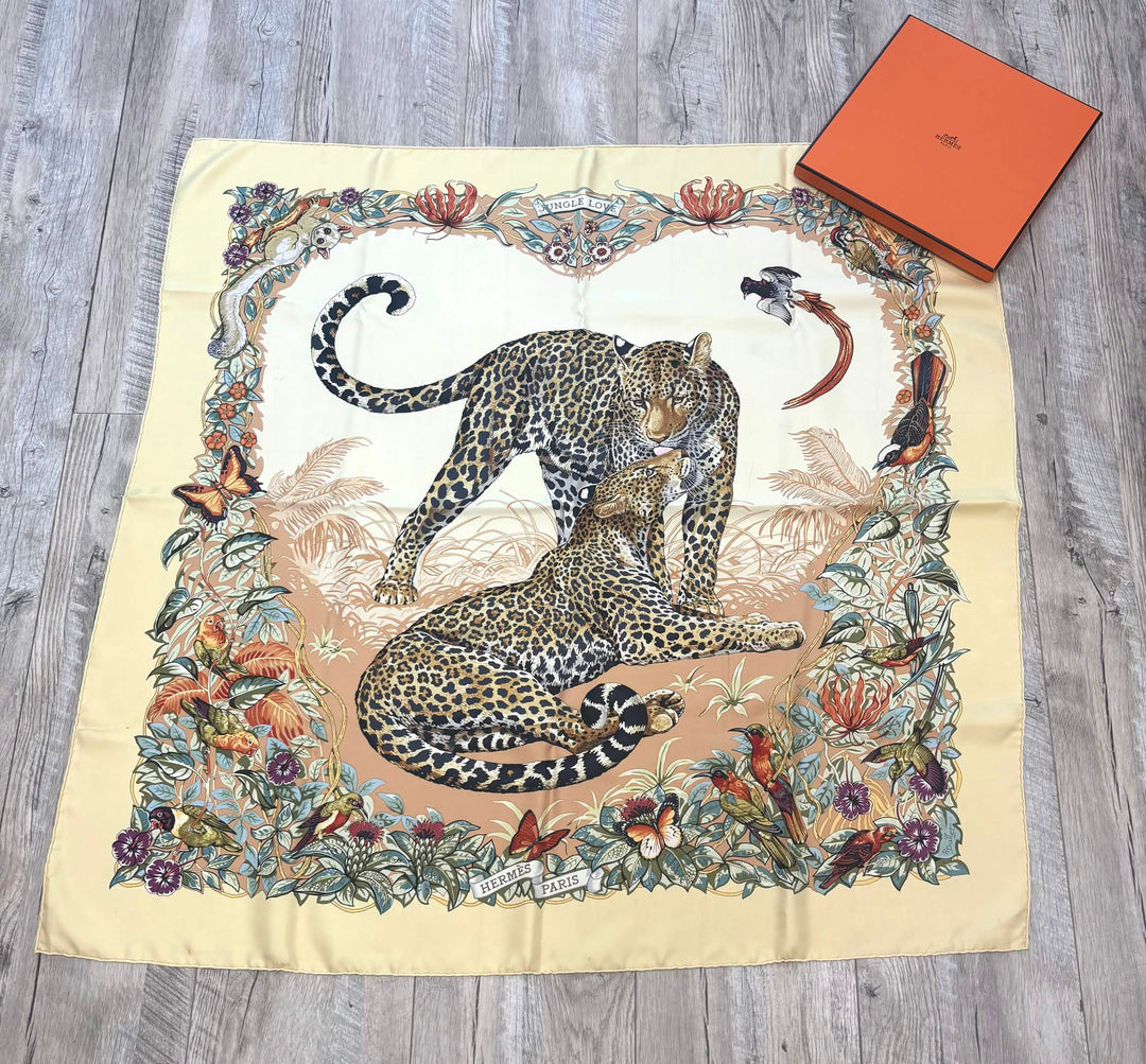 HERMÈS “JUNGLE LOVE” SILK TWILL CARRÉ SCARF