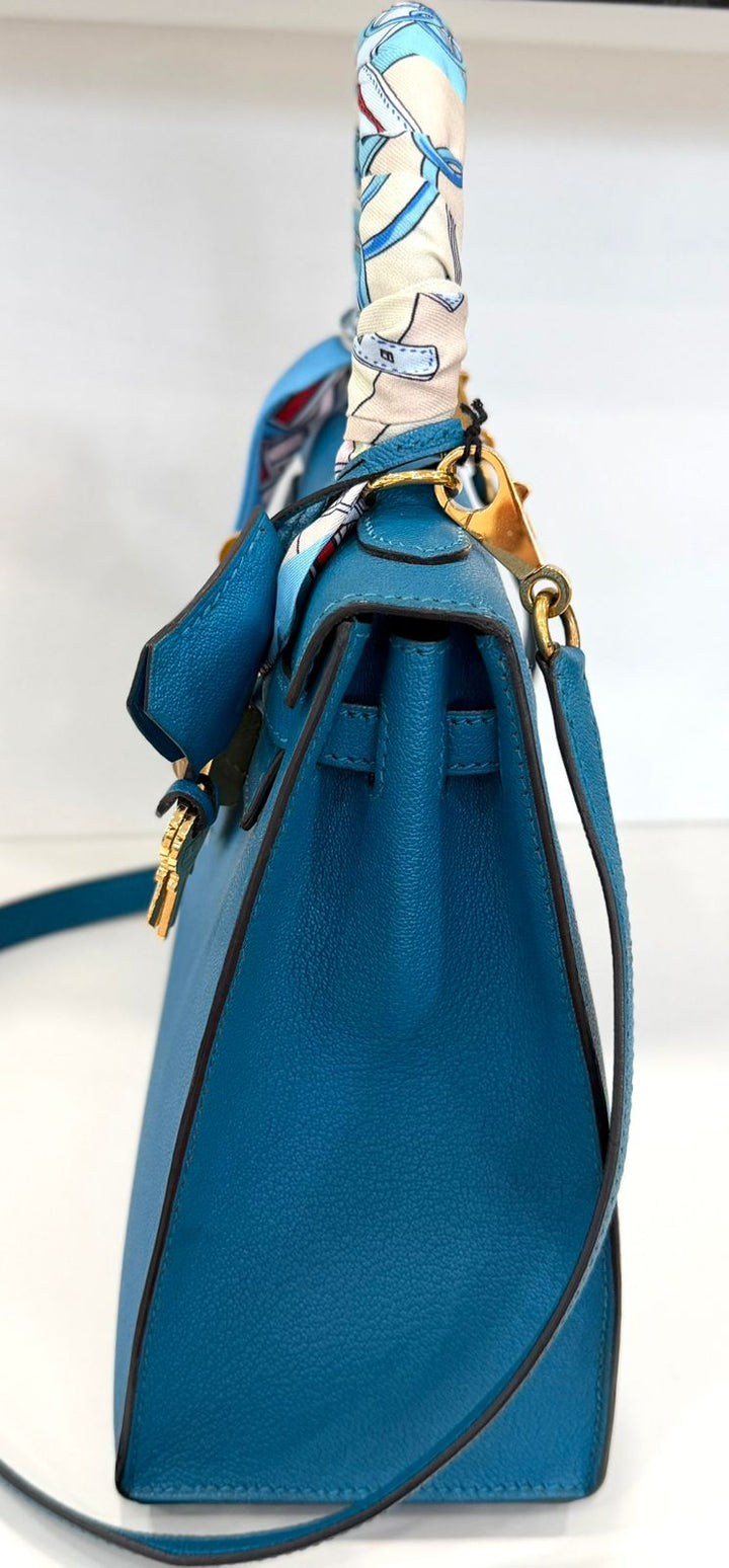 HERMÈS KELLY SELLIER 25 BLEU IZMIR SHOULDER BAG
