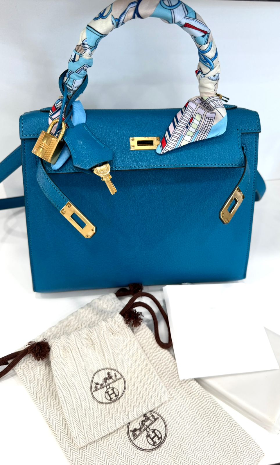 HERMÈS KELLY SELLIER 25 BLEU IZMIR SHOULDER BAG