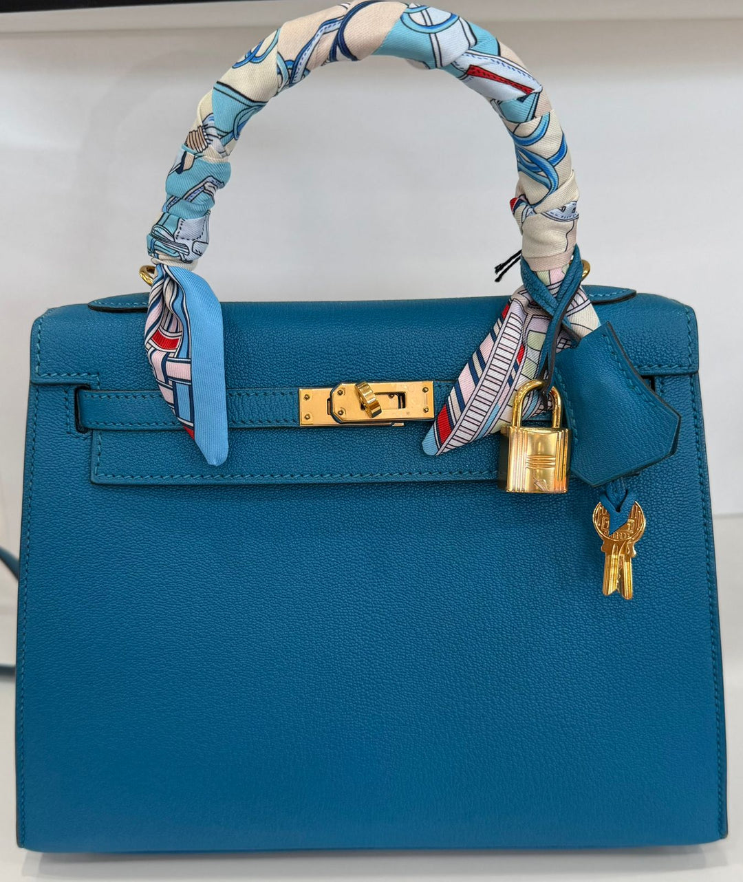 HERMÈS KELLY SELLIER 25 BLEU IZMIR SHOULDER BAG