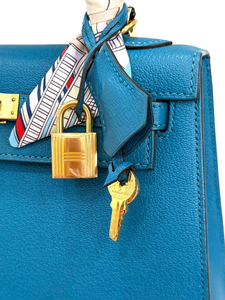 HERMÈS KELLY SELLIER 25 BLEU IZMIR SHOULDER BAG