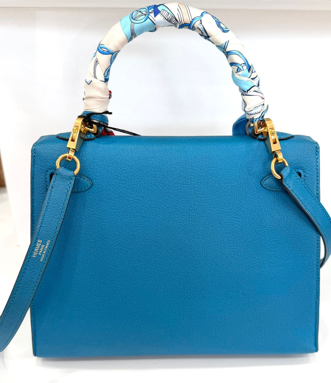 HERMÈS KELLY SELLIER 25 BLEU IZMIR SHOULDER BAG