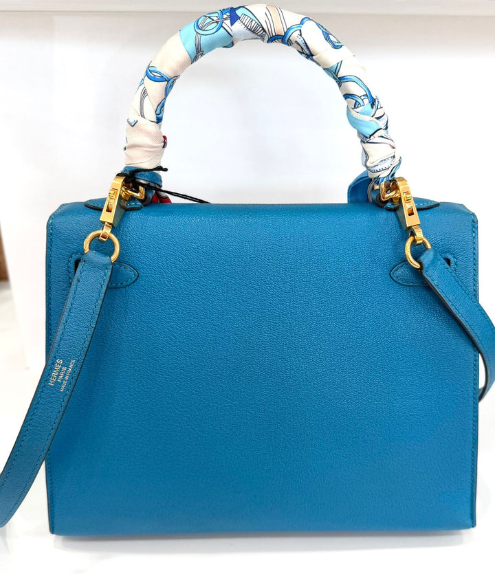 HERMÈS KELLY SELLIER 25 BLEU IZMIR SHOULDER BAG