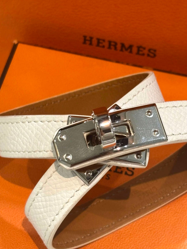 HERMÈS KELLY DOUBLE TOUR EPSOM LEATHER PALLADIUM PLATED BRACELET