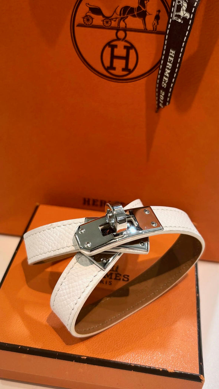 HERMÈS KELLY DOUBLE TOUR EPSOM LEATHER PALLADIUM PLATED BRACELET