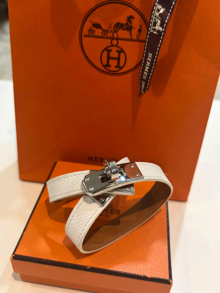 HERMÈS KELLY DOUBLE TOUR EPSOM LEATHER PALLADIUM PLATED BRACELET