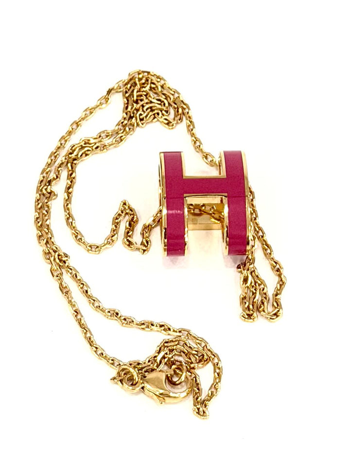 HERMÈS LACQUERED GOLD POP H PENDANT NECKLACE