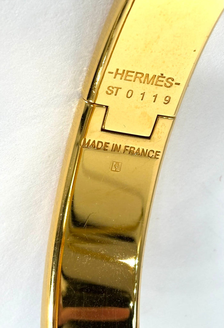 HERMÈS MARRON GLACE ENAMEL AND GOLD METAL CLIC H BRACELET