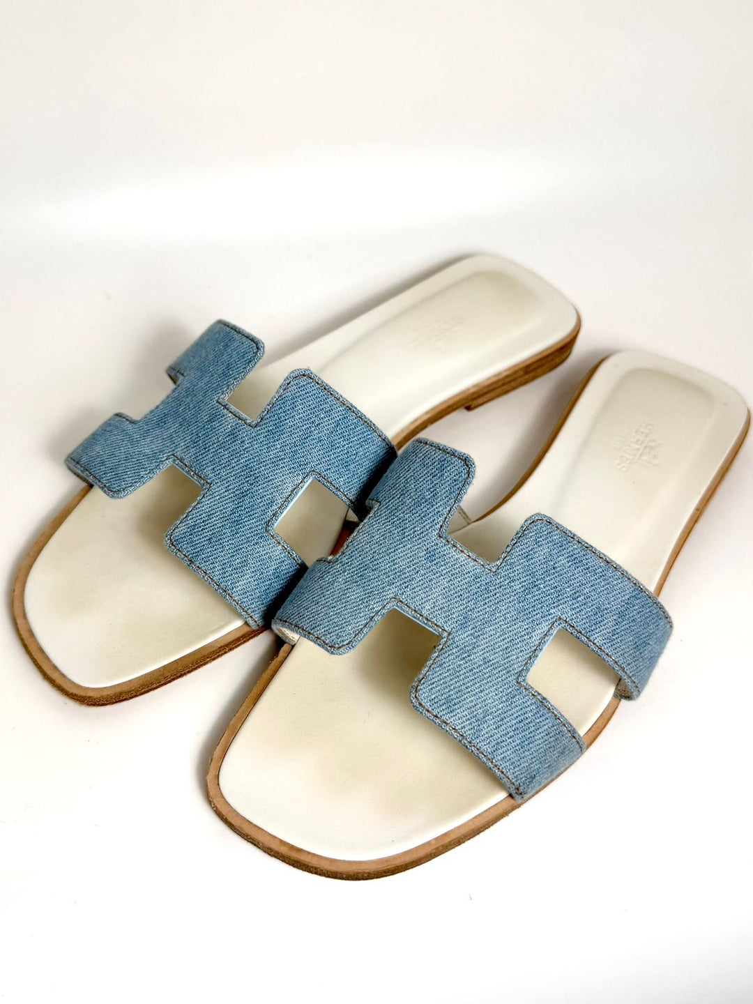 HERMÈS ORAN DENIM LEATHER MULES SANDALS