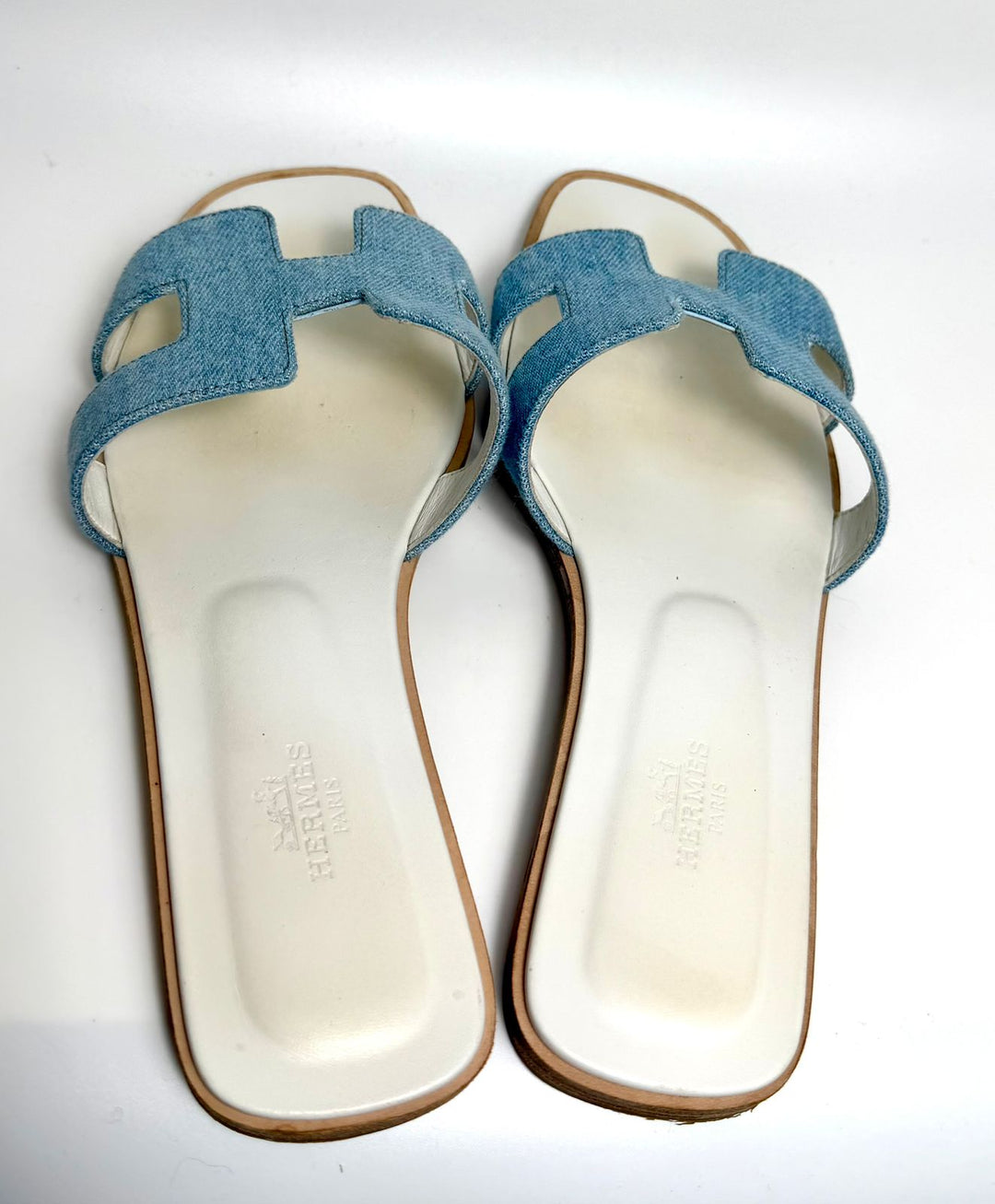 HERMÈS ORAN DENIM LEATHER MULES SANDALS