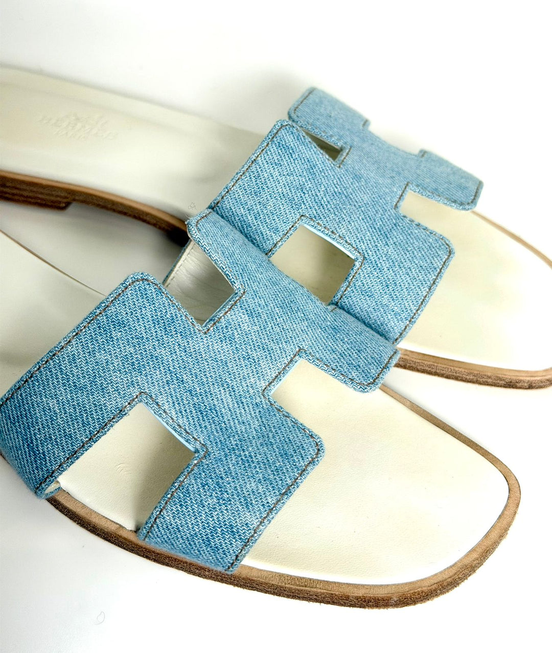 HERMÈS ORAN DENIM LEATHER MULES SANDALS