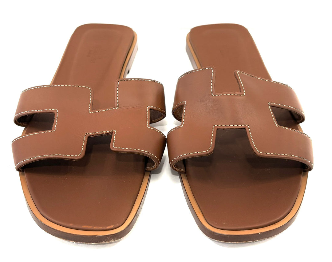 HERMÈS CALFSKIN LEATHER ORAN SANDALS MULES