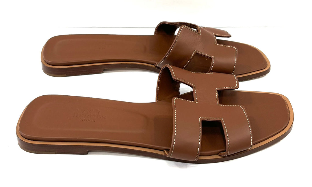 HERMÈS CALFSKIN LEATHER ORAN SANDALS MULES