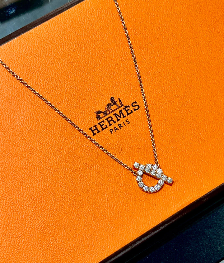 HERMÈS FINESSE PENDANT 18K ROSE GOLD DIAMOND NECKLACE