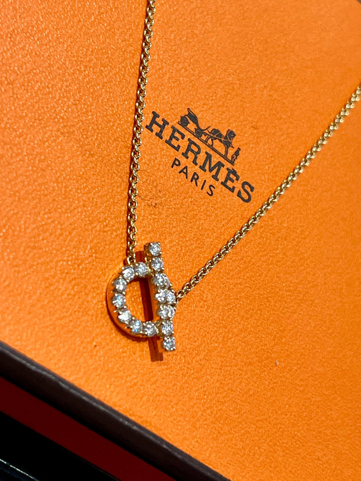 HERMÈS FINESSE PENDANT 18K ROSE GOLD DIAMOND NECKLACE