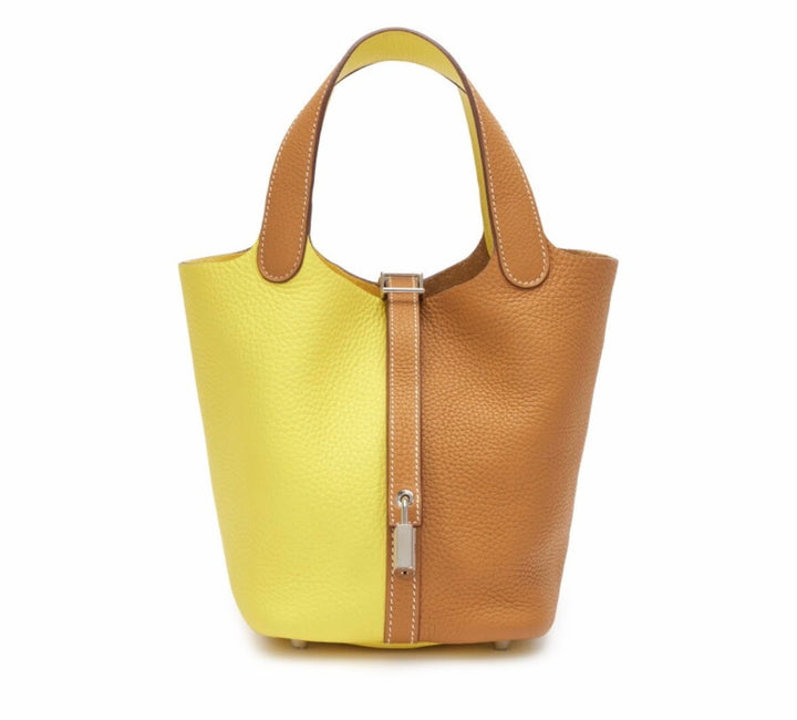 HERMÈS BI-COLOR CLÉMENCE LEATHER PICOTIN CASAQUE LOCK 18 BUCKET BAG