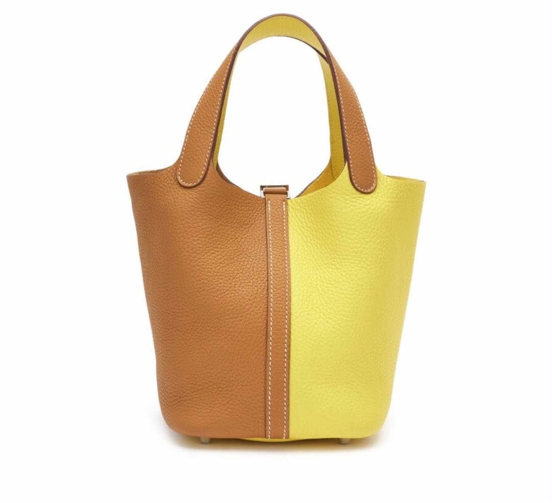 HERMÈS BI-COLOR CLÉMENCE LEATHER PICOTIN CASAQUE LOCK 18 BUCKET BAG
