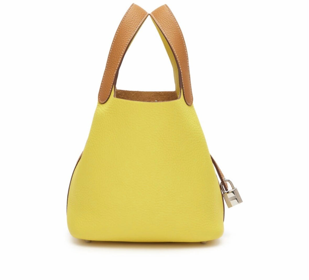 HERMÈS BI-COLOR CLÉMENCE LEATHER PICOTIN CASAQUE LOCK 18 BUCKET BAG