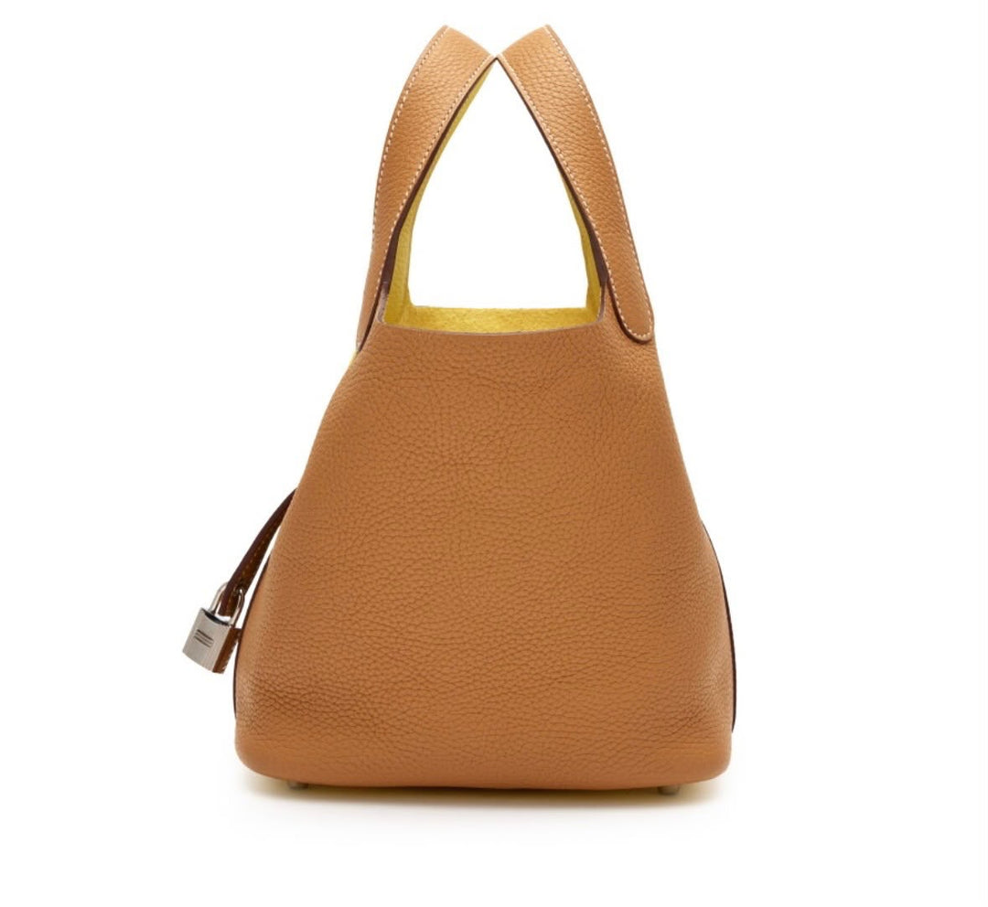 HERMÈS BI-COLOR CLÉMENCE LEATHER PICOTIN CASAQUE LOCK 18 BUCKET BAG